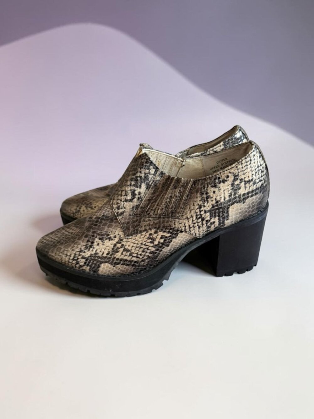 JEFFREY CAMPBELL Driver Snake Print Leather Heels Size 8